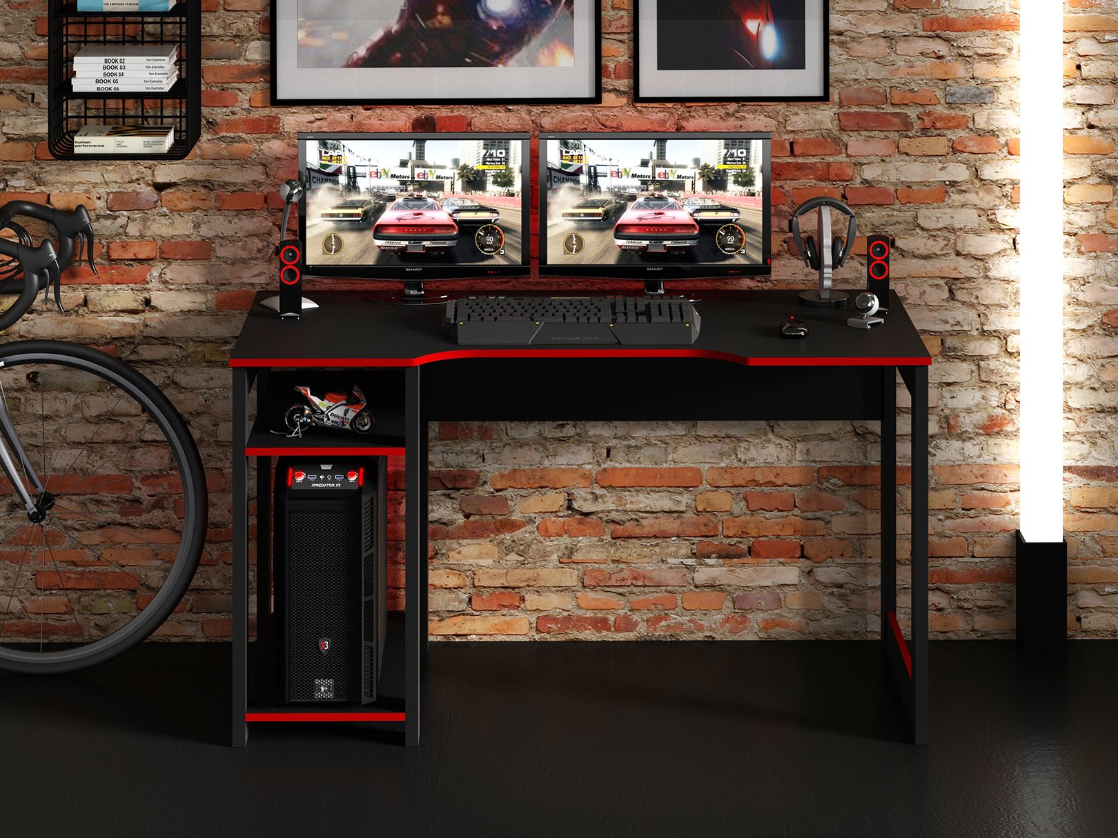 Mueble Escritorio/Mesa Gamer Negro/Rojo
