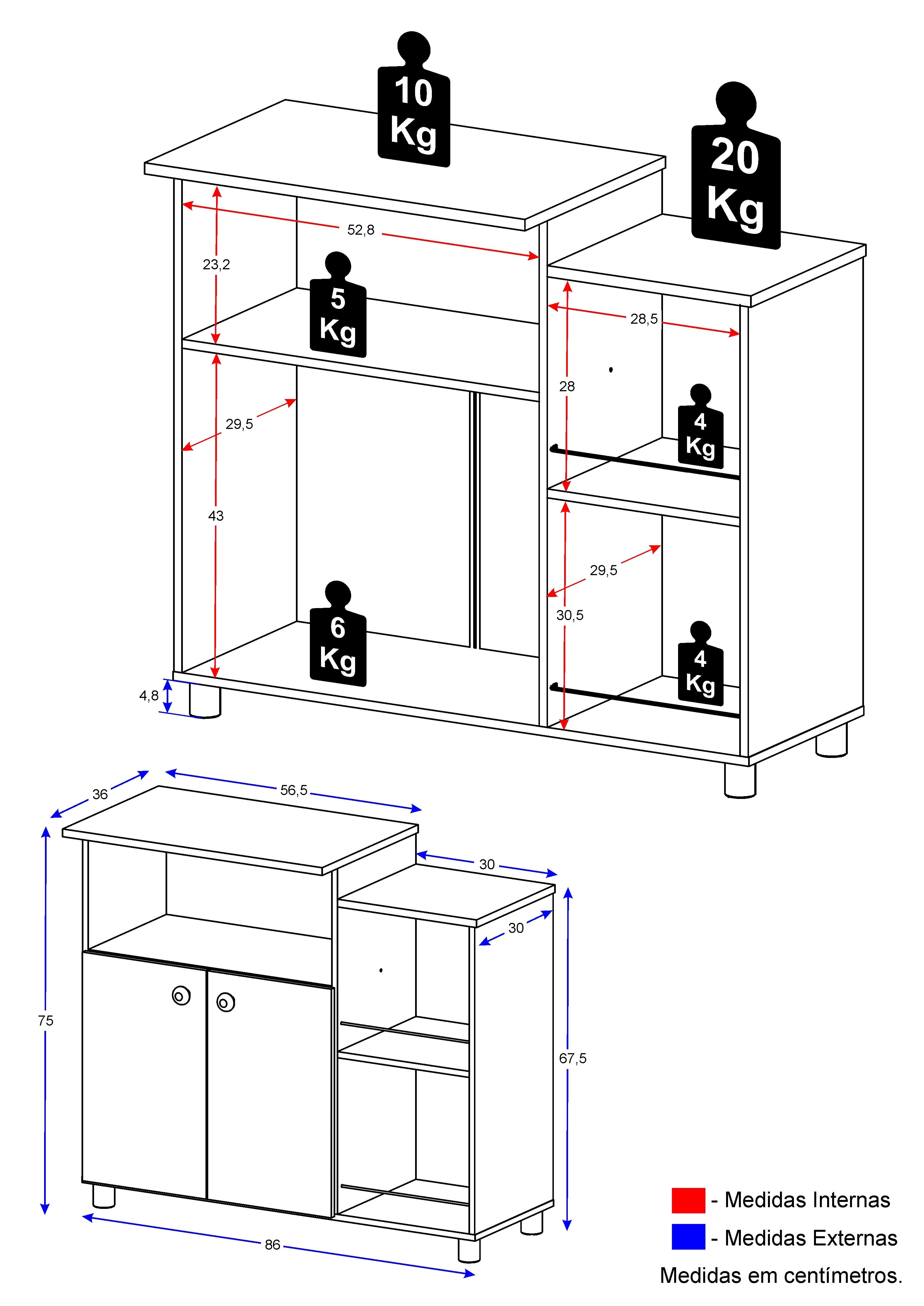 Mueble para Cocina Madik con puertas y estantes color blanco