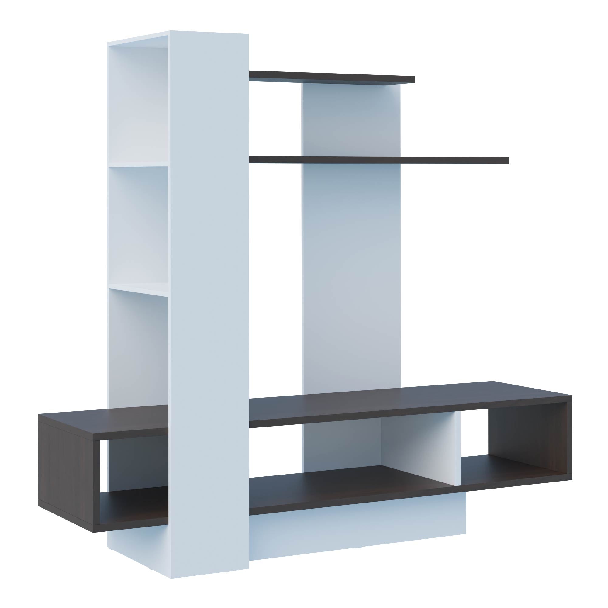 Mueble de Tv 60″ Madik con nichos y repisa blanco/rústico 200x180x48cm