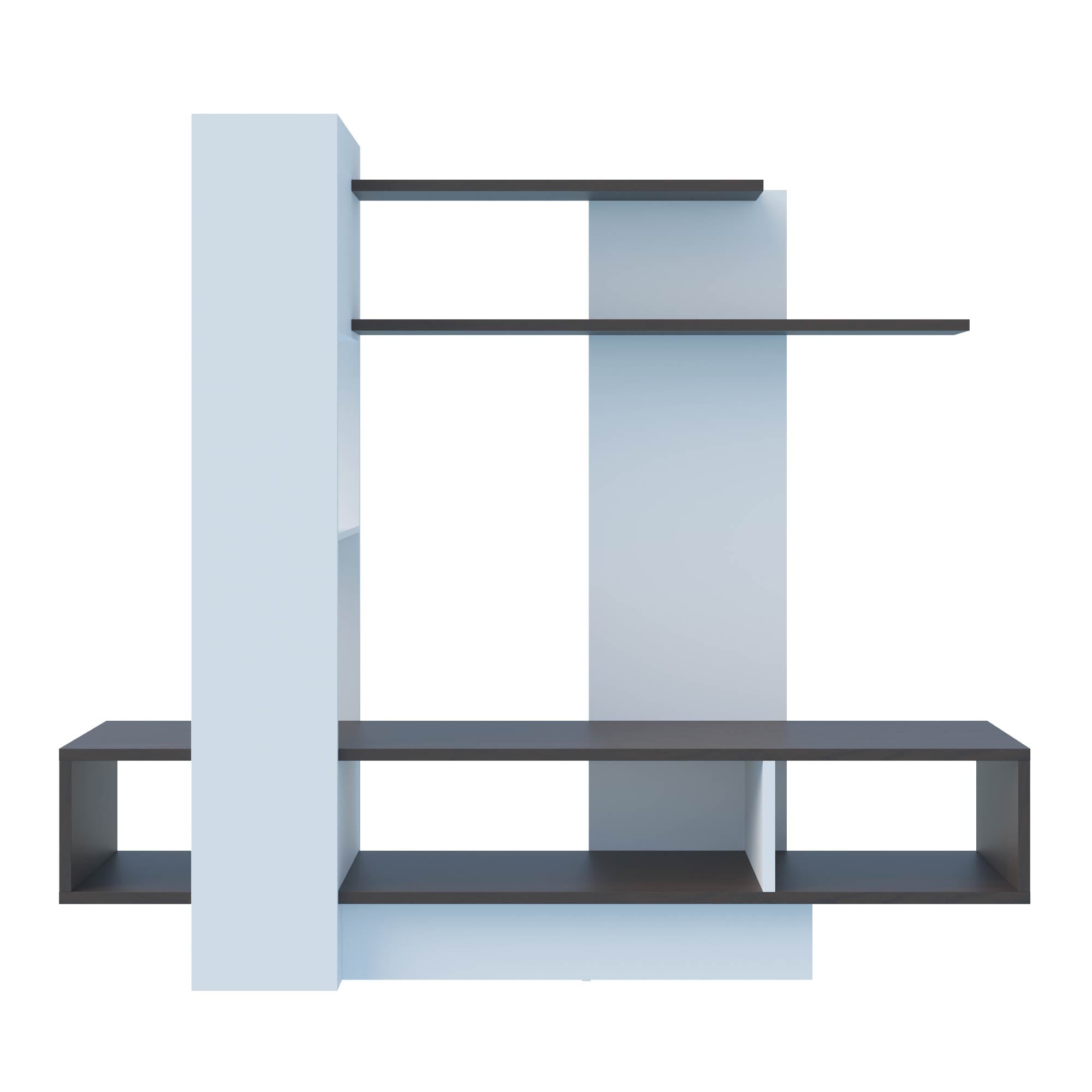 Mueble de Tv 60″ Madik con nichos y repisa blanco/rústico 200x180x48cm