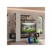 Mueble de Tv 60″ Madik con nichos y repisa blanco/rústico 200x180x48cm