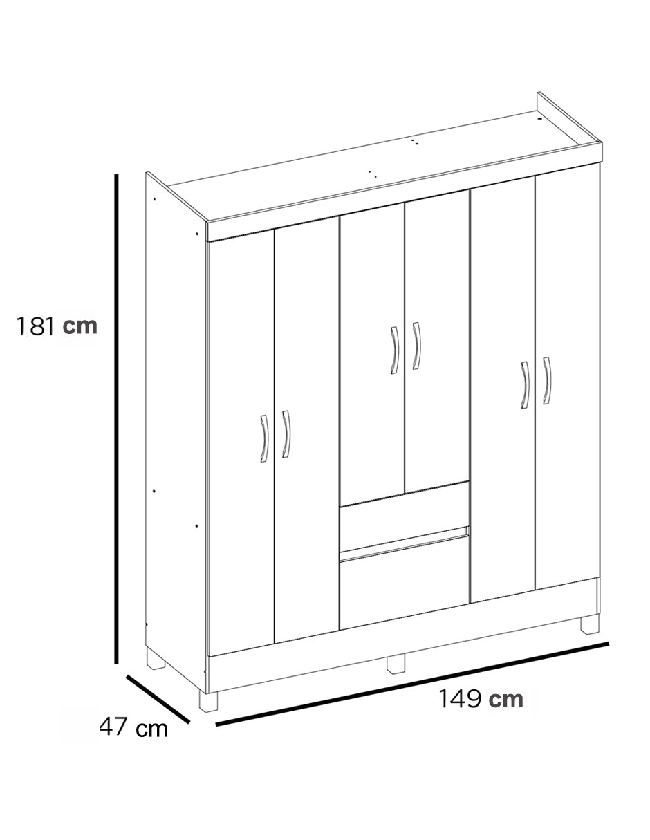 MUEBLE ROPERO DE 6 PUERTAS LINEA FLASH MODELO 62920-105