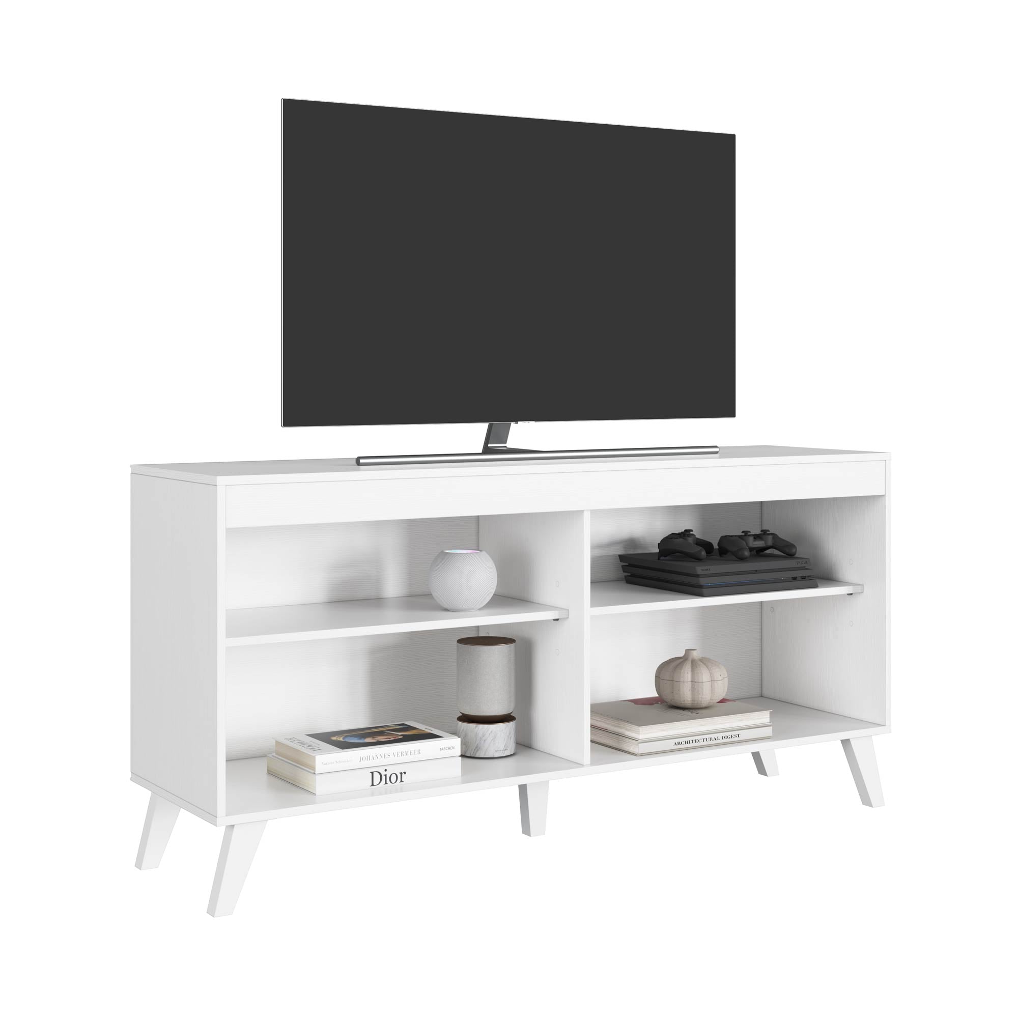 Mueble de Tv 55″ Madik con 4 nichos blanco 147x72x40cm
