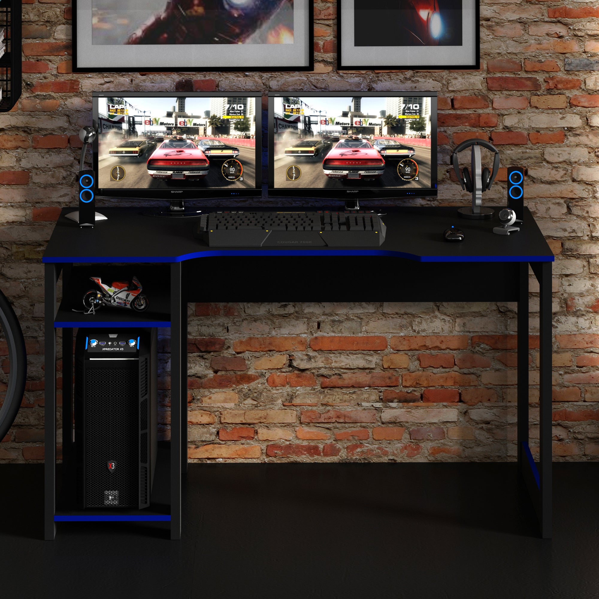 Mueble Escritorio/Mesa Gamer Negro/Azul