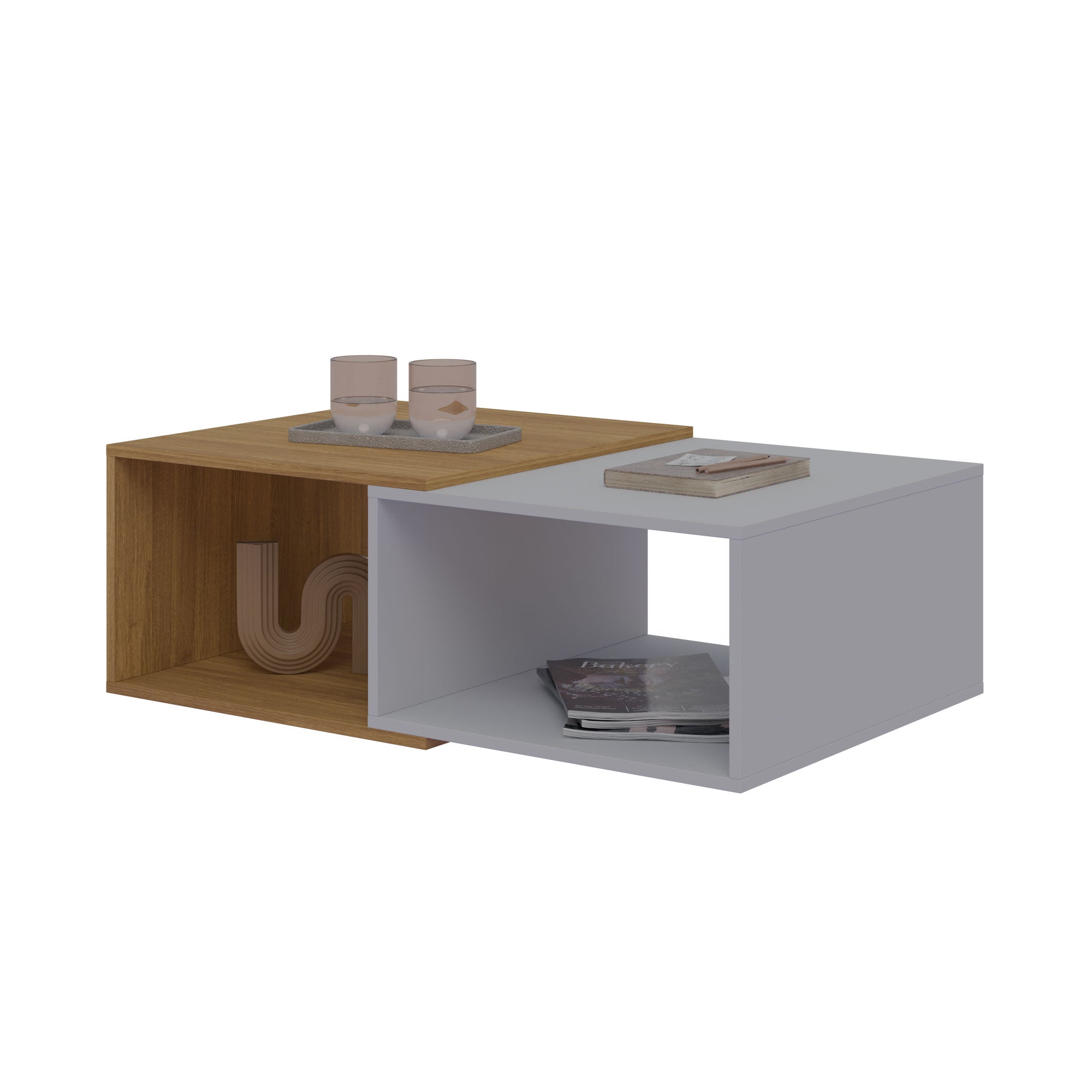 Mesa de Centro Madik Estilo Moderno combinado blanco/almendra