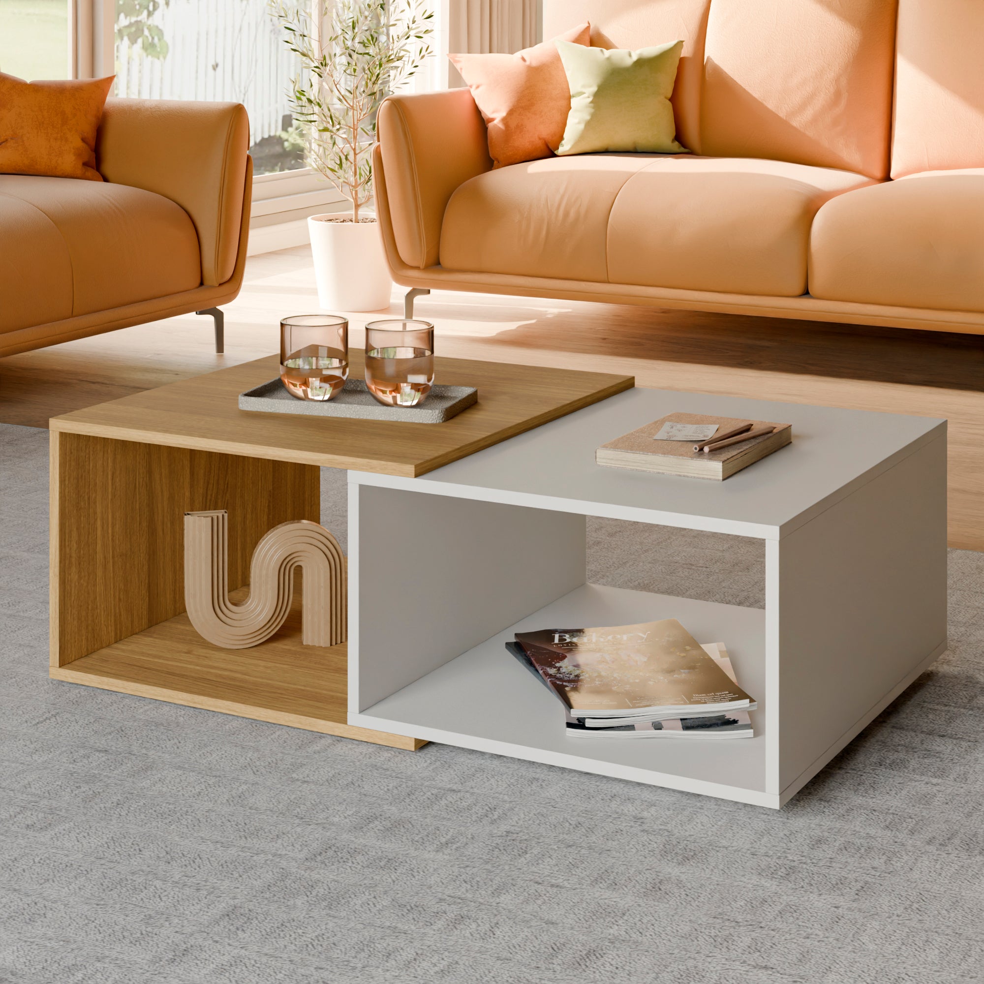 Mesa de Centro Madik Estilo Moderno combinado blanco/almendra