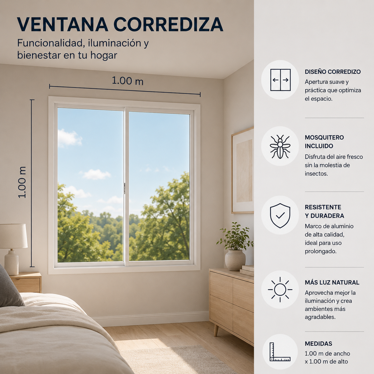 VENTANA ALUMINIO 1.5″ 100X100 CRISTAL CLARO 3MM