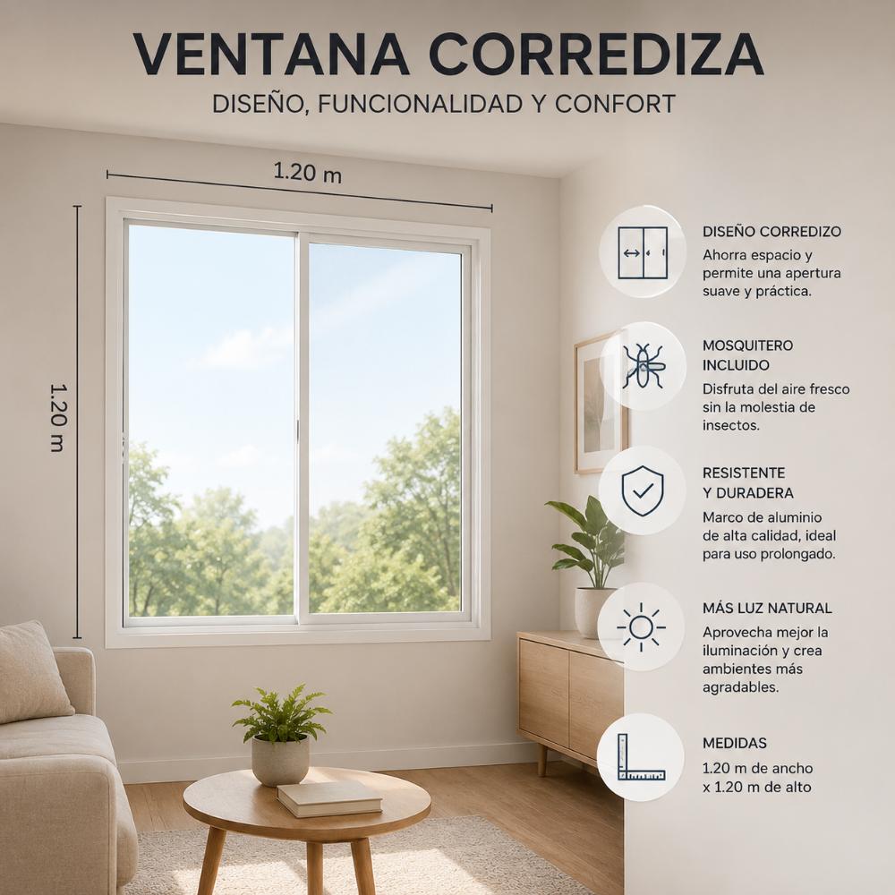 VENTANA ALUMINIO 1.5″ 120X120 CRISTAL CLARO 3MM