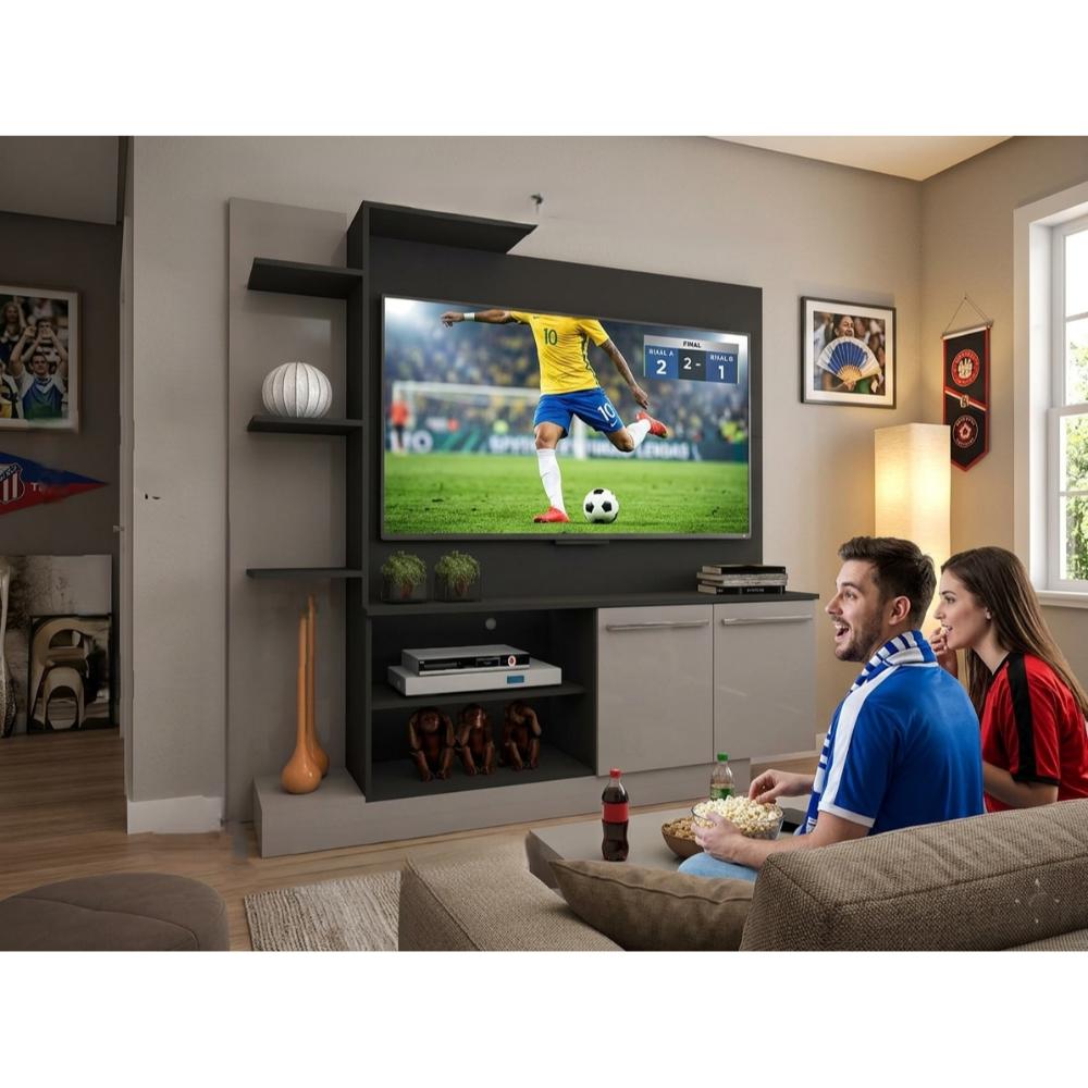 Mueble de Tv 55″ Madik con repisas y puertas color tabaco/blanco