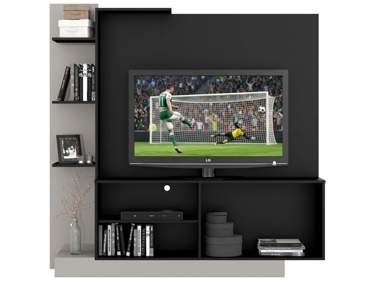 Mueble de Tv 55″ Madik con repisas y puertas color tabaco/blanco