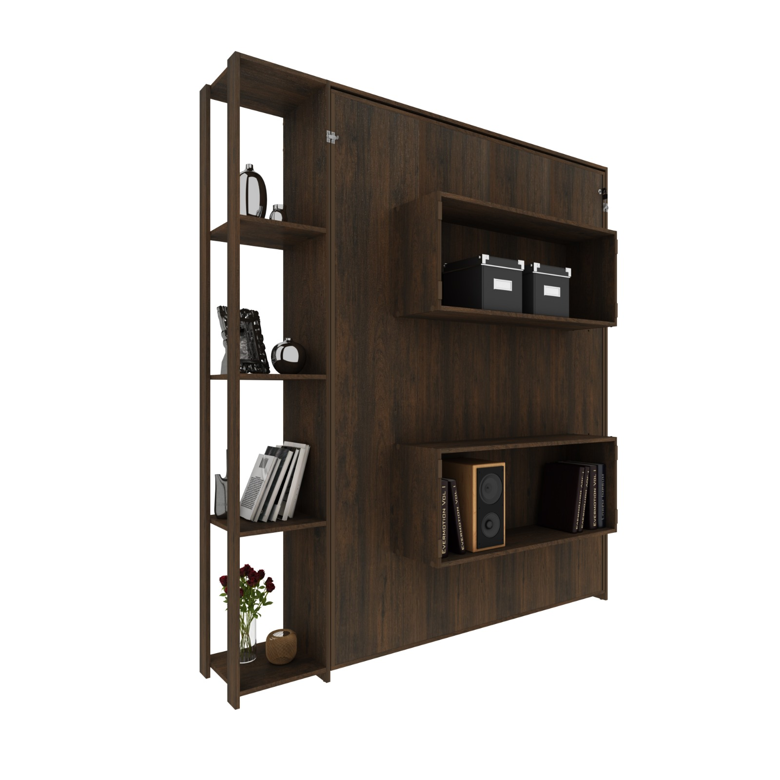 Base Matrimonial Abatible Madik con Estantes  Color Rustico