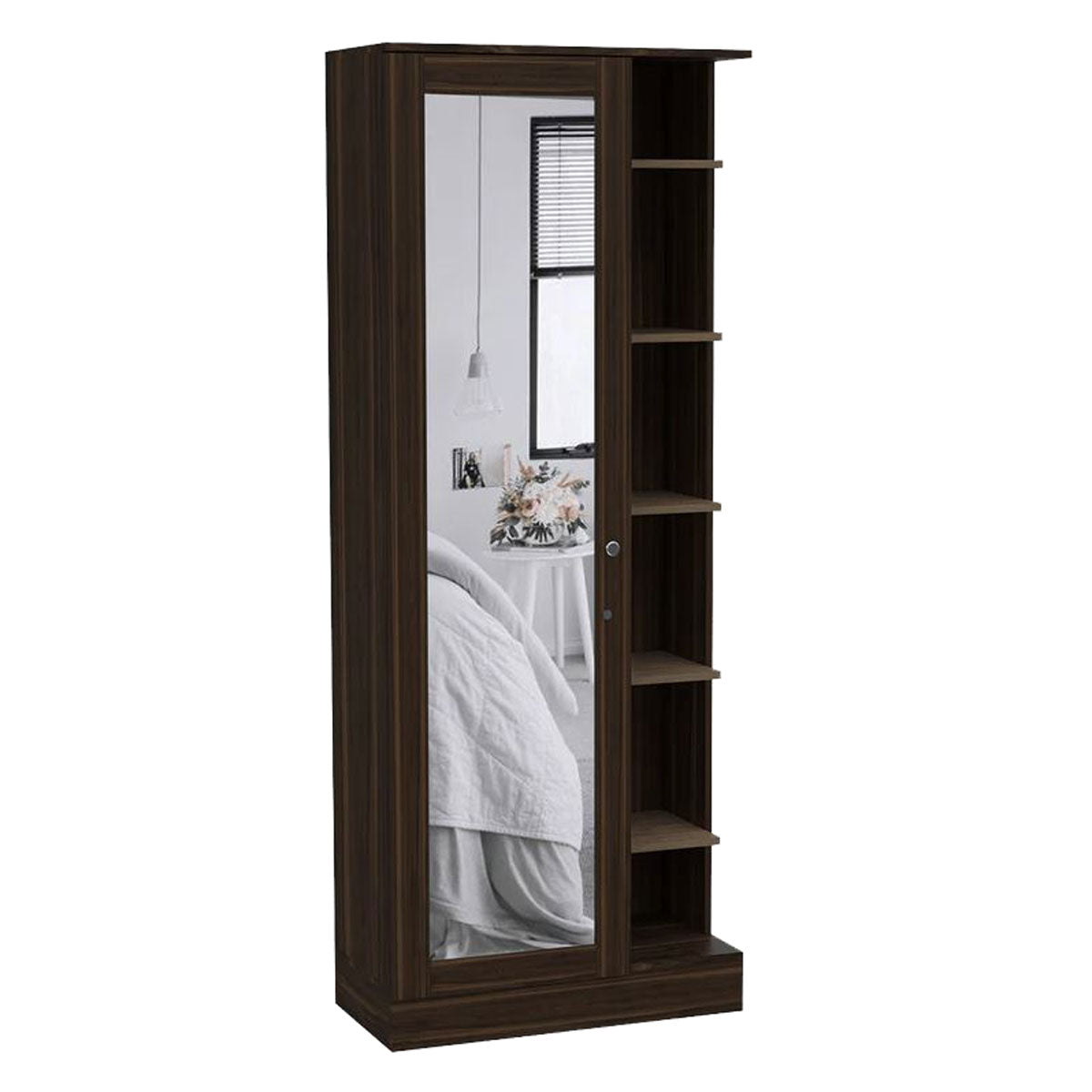 Closet Lara con Espejo Madik en color Caoba 7 Entrepaños