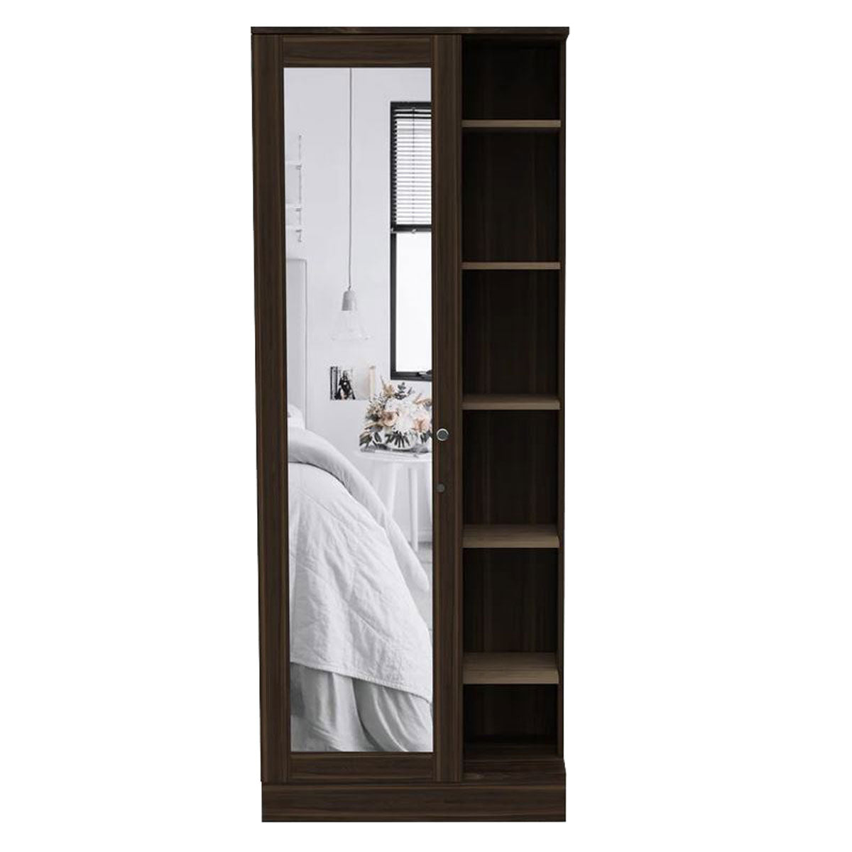 Closet Lara con Espejo Madik en color Caoba 7 Entrepaños
