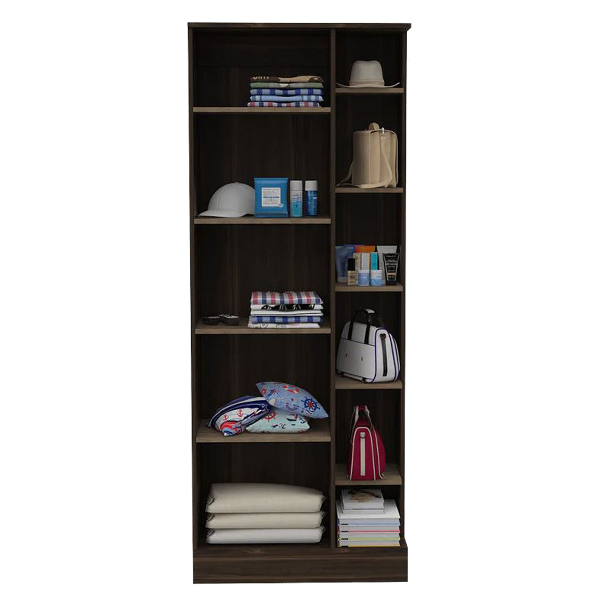 Closet Lara con Espejo Madik en color Caoba 7 Entrepaños