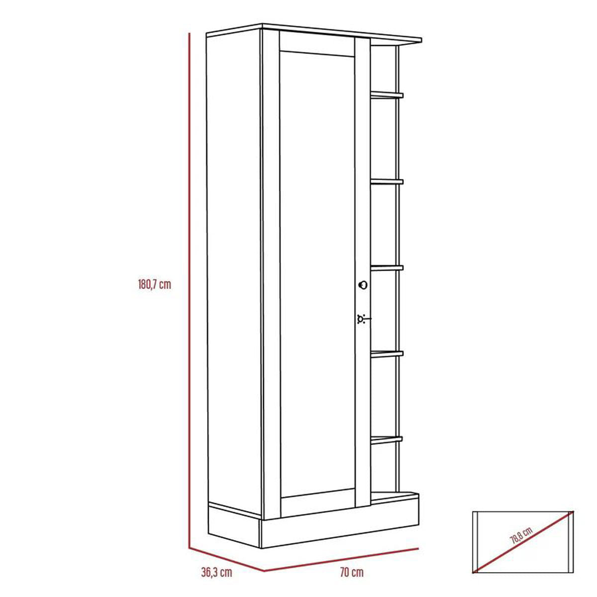 Closet Lara con Espejo Madik en color Caoba 7 Entrepaños