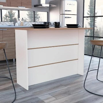 Barra de Cocina MADIK Blanco y Castaño con 2 Entrepaños
