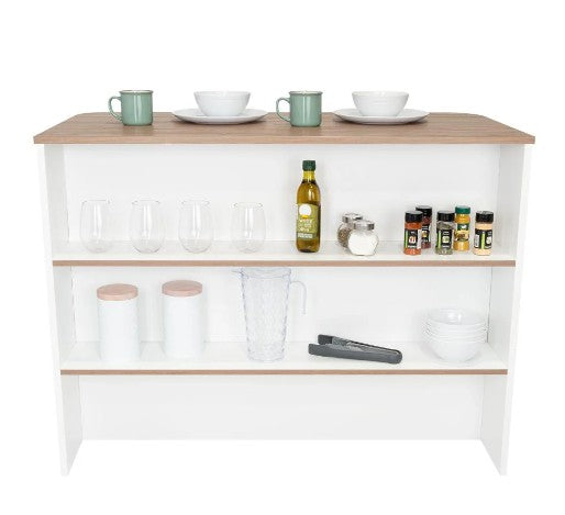 Barra de Cocina MADIK Blanco y Castaño con 2 Entrepaños