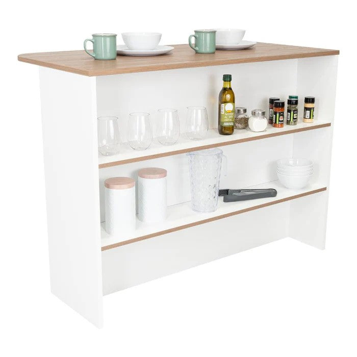 Barra de Cocina MADIK Blanco y Castaño con 2 Entrepaños