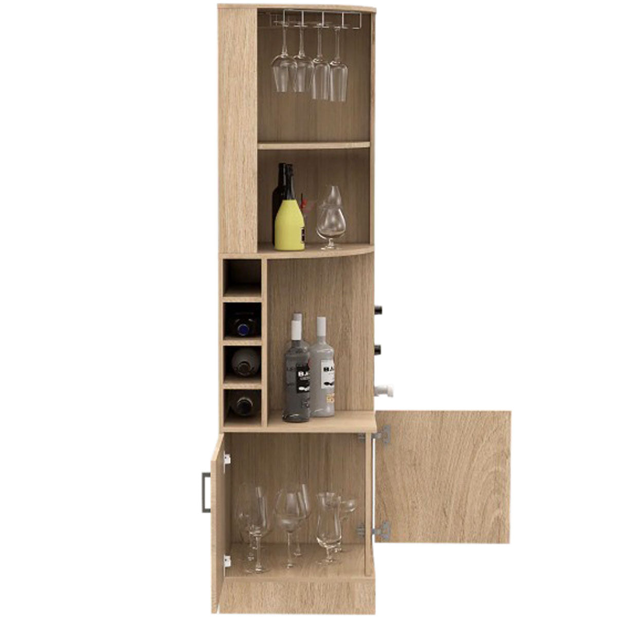 Mueble Bar Esquinero MADIK con Espacio Porta Copas Color Beige