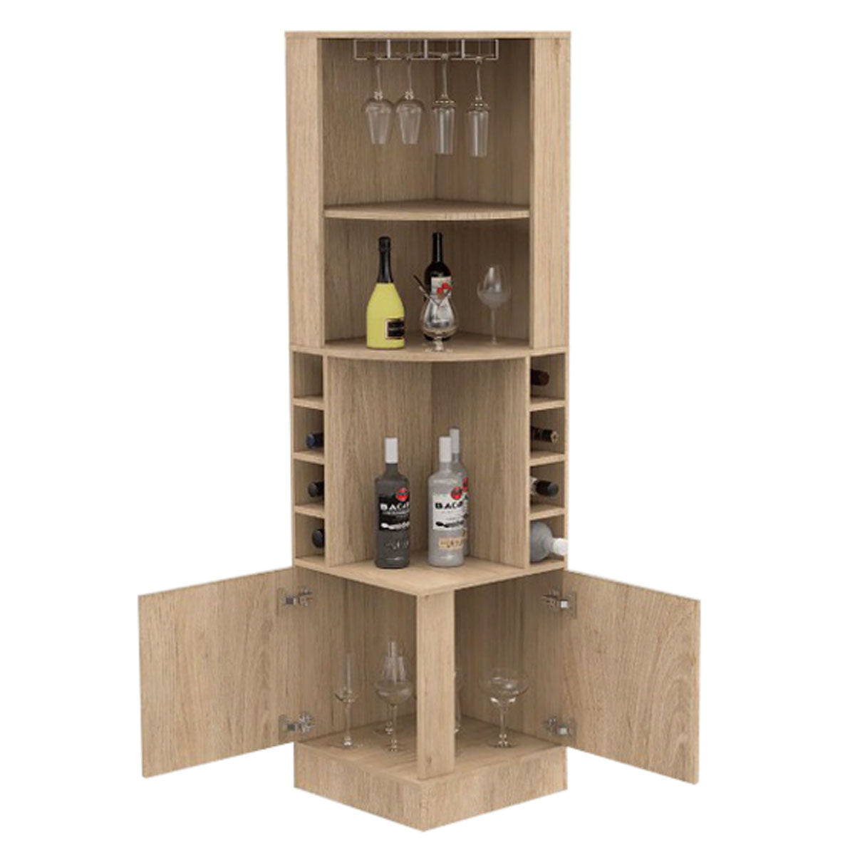 Mueble Bar Esquinero MADIK con Espacio Porta Copas Color Beige