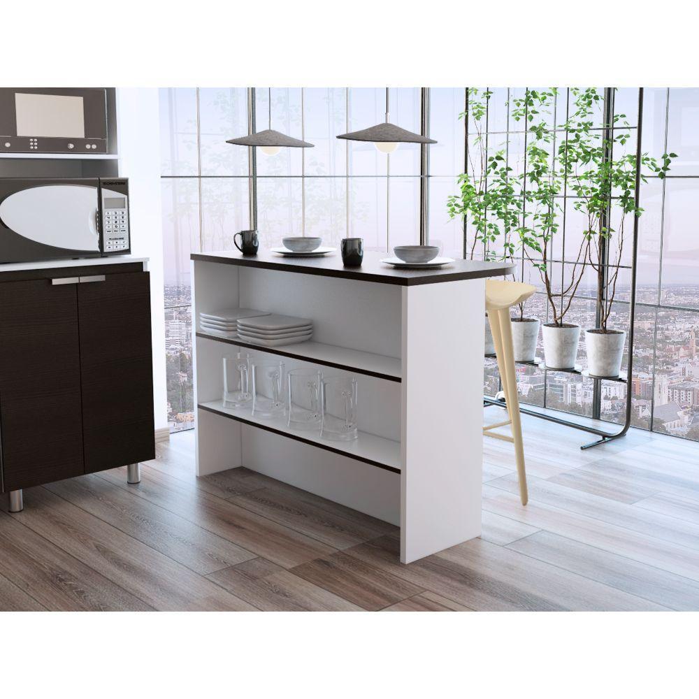Madik Barra de Cocina Moderna – Isla de Cocina con 2 Entrepaños 120 x 90 x 60 cm