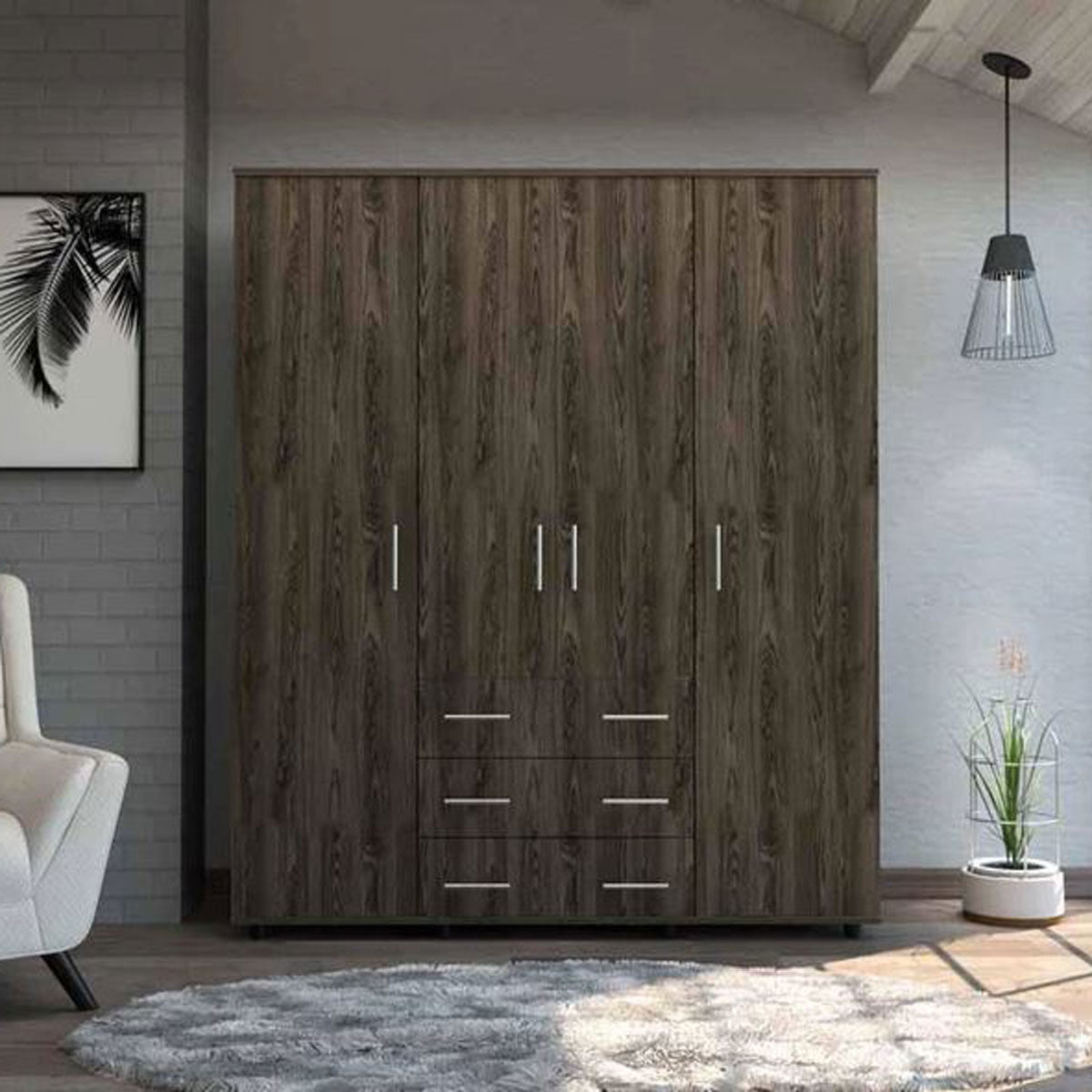 Closet Fontana Madik color Chocolate/Blanco con 4 Tubos Para Colgar Ropa