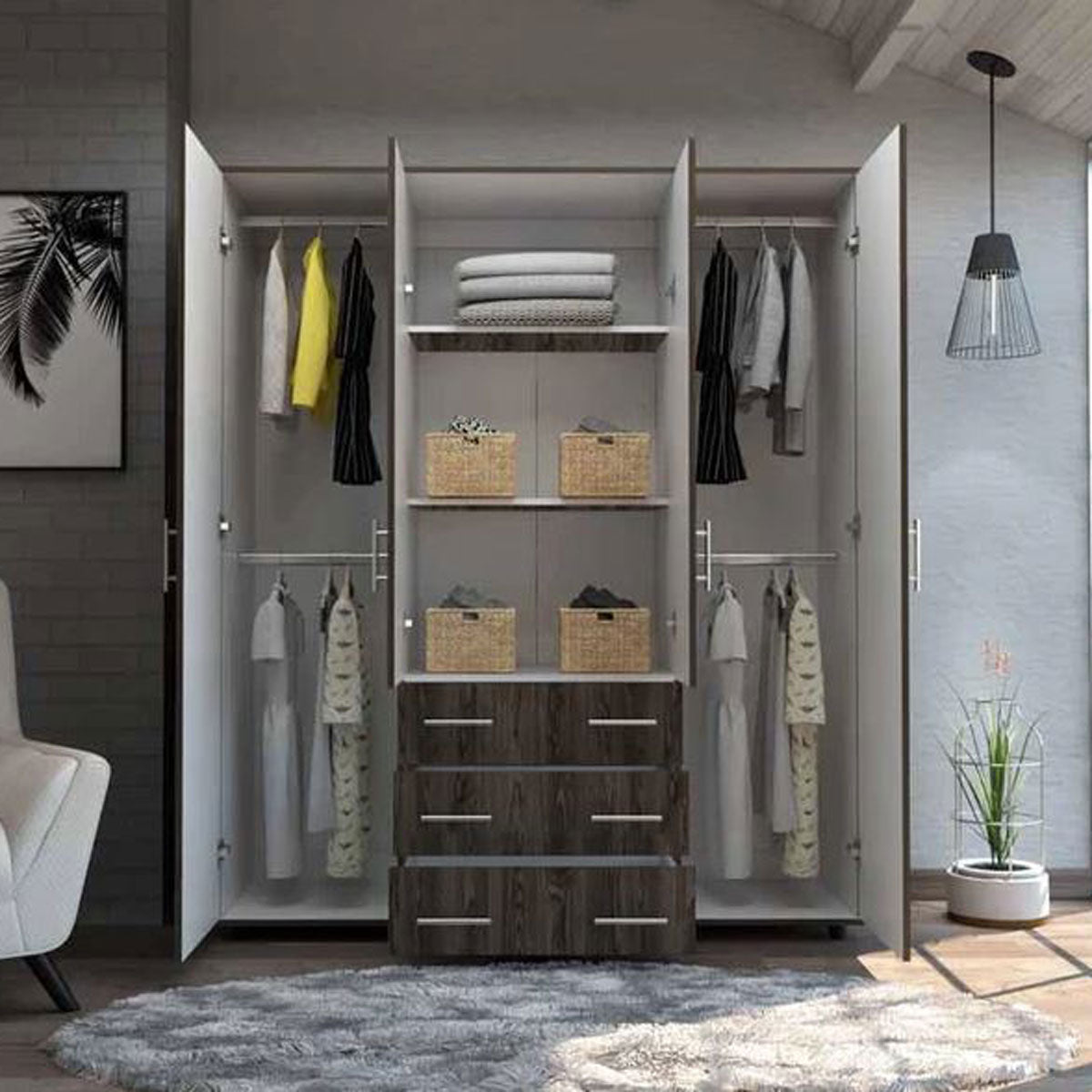 Closet Fontana Madik color Chocolate/Blanco con 4 Tubos Para Colgar Ropa