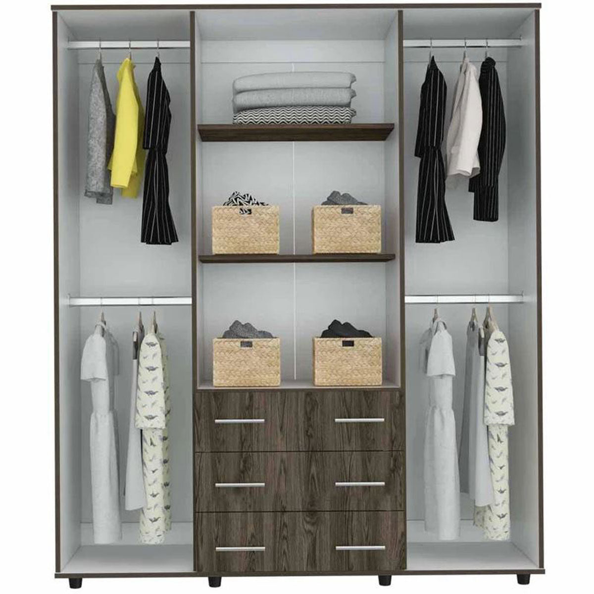 Closet Fontana Madik color Chocolate/Blanco con 4 Tubos Para Colgar Ropa