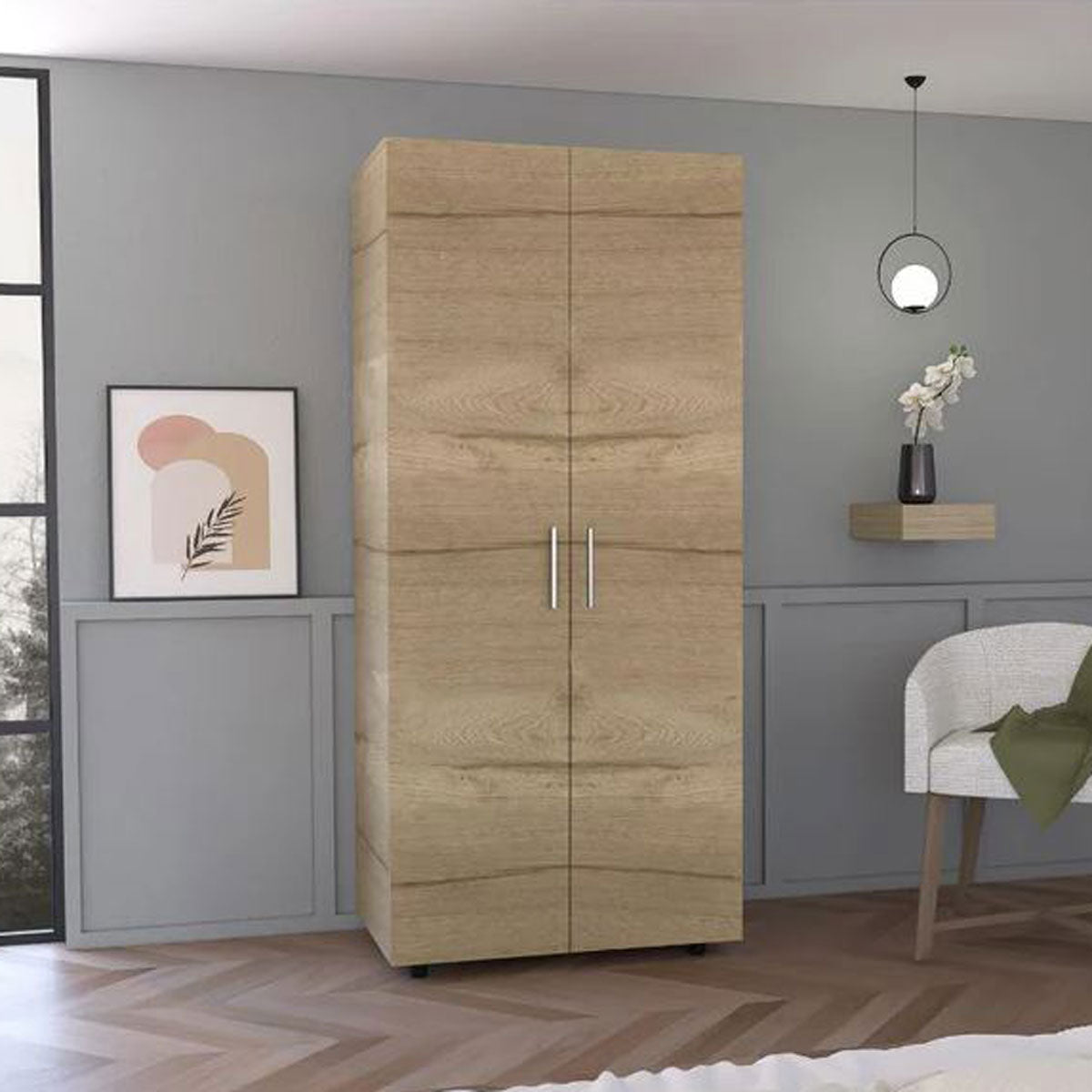 Closet Carlota Madik Café Claro/Blanco, con 1 Tubo y 3 Entrepaños