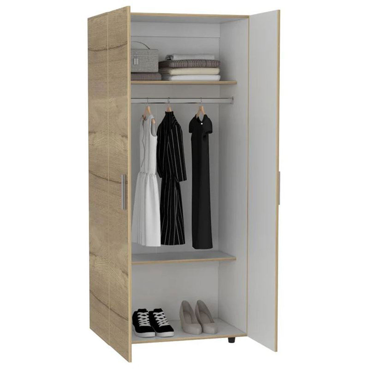 Closet Carlota Madik Café Claro/Blanco, con 1 Tubo y 3 Entrepaños