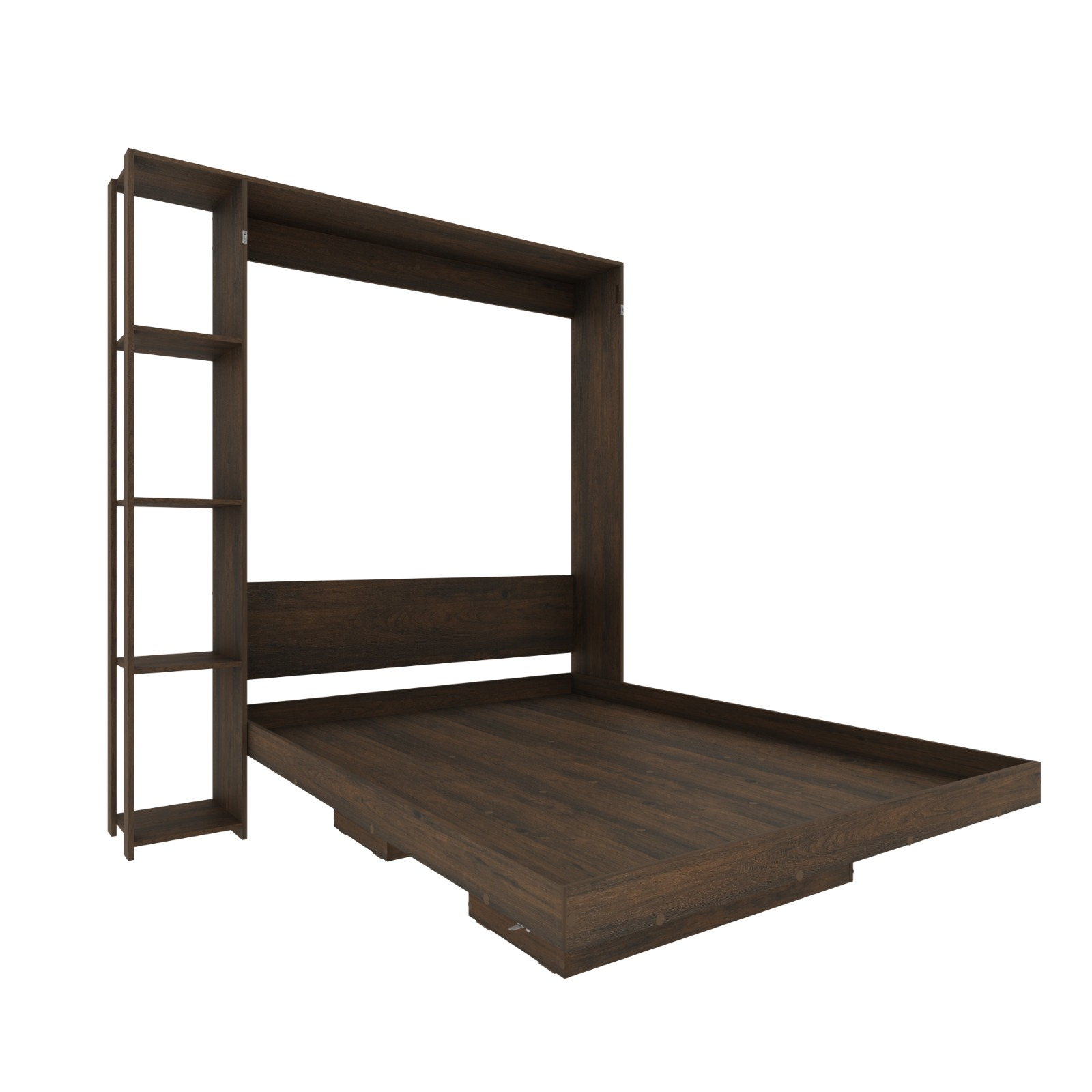 Base Matrimonial Abatible Madik con Estantes  Color Rustico