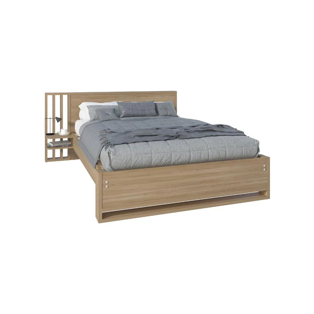 Base Cama Matrimonial MADIK con cabecera y repisas laterales
