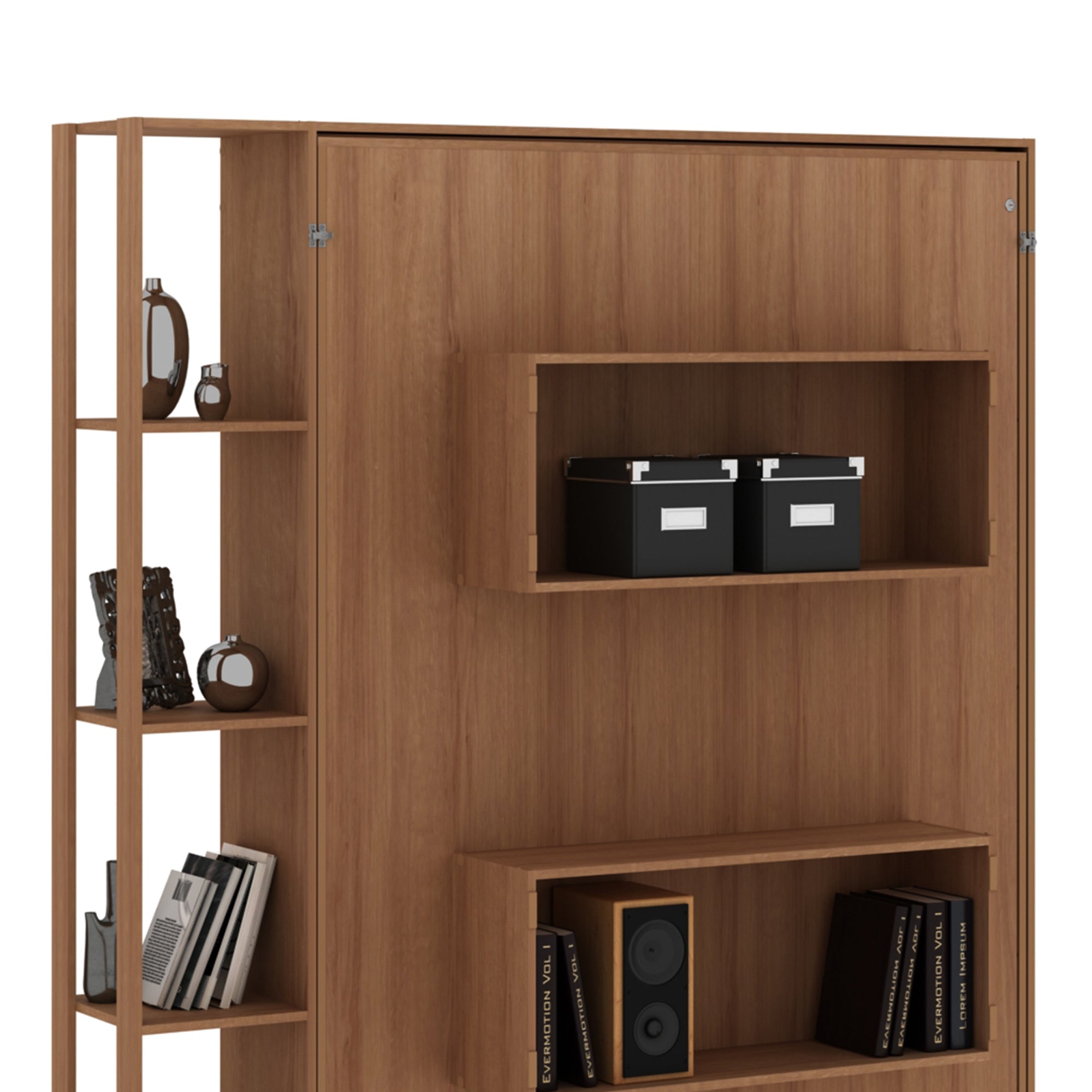 Base De Cama Matrimonial Abatible Con Estantes Almond
