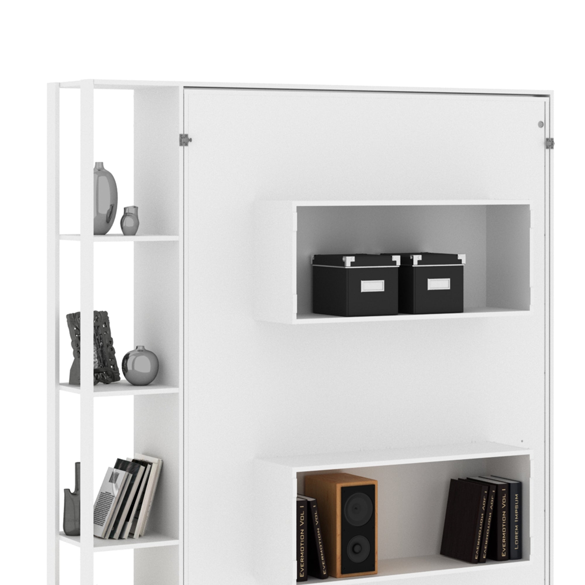 Base De Cama Matrimonial Abatible Con Estantes Blanco