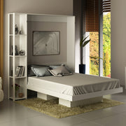 Base De Cama Matrimonial Abatible Con Estantes Blanco