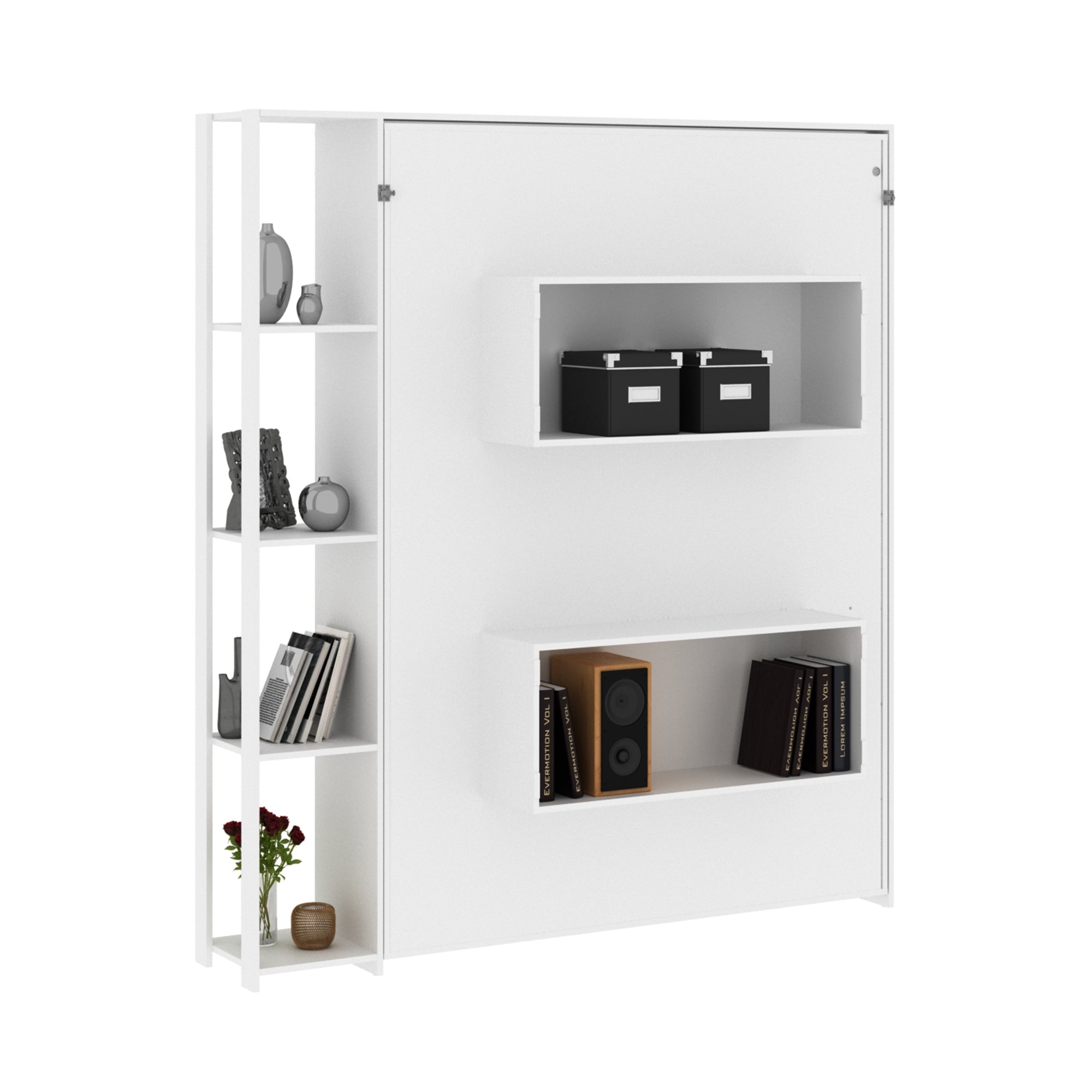 Base De Cama Matrimonial Abatible Con Estantes Blanco