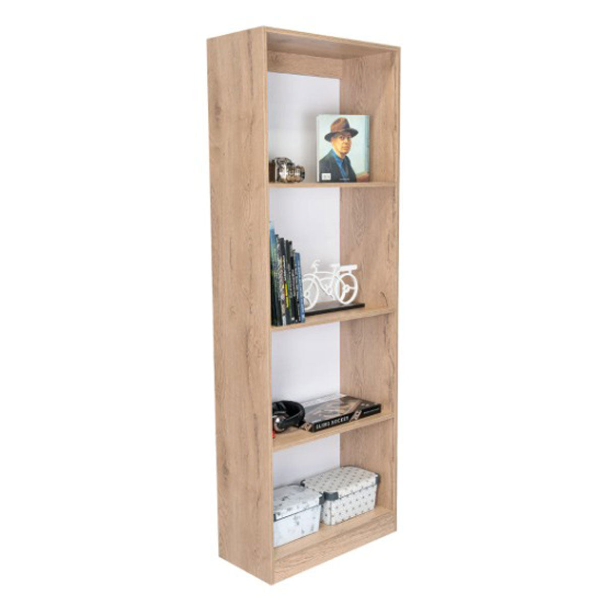 Mueble Librero MADIK color Macadamia/Blanco con Cuatro Entrepaños