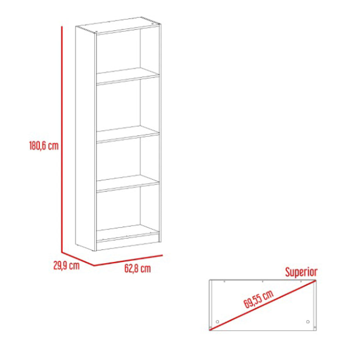 Mueble Librero MADIK color Macadamia/Blanco con Cuatro Entrepaños