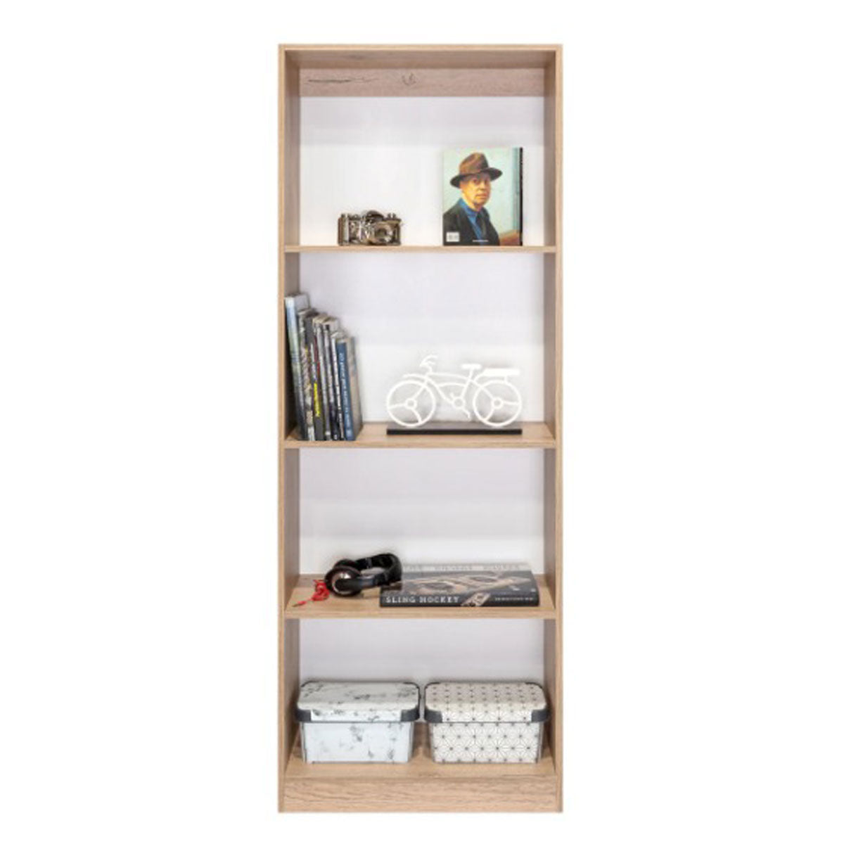 Mueble Librero MADIK color Macadamia/Blanco con Cuatro Entrepaños