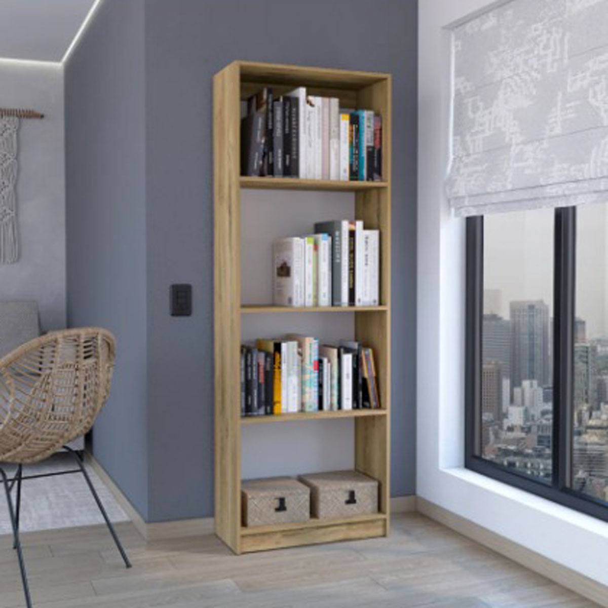 Mueble Librero MADIK color Macadamia/Blanco con Cuatro Entrepaños