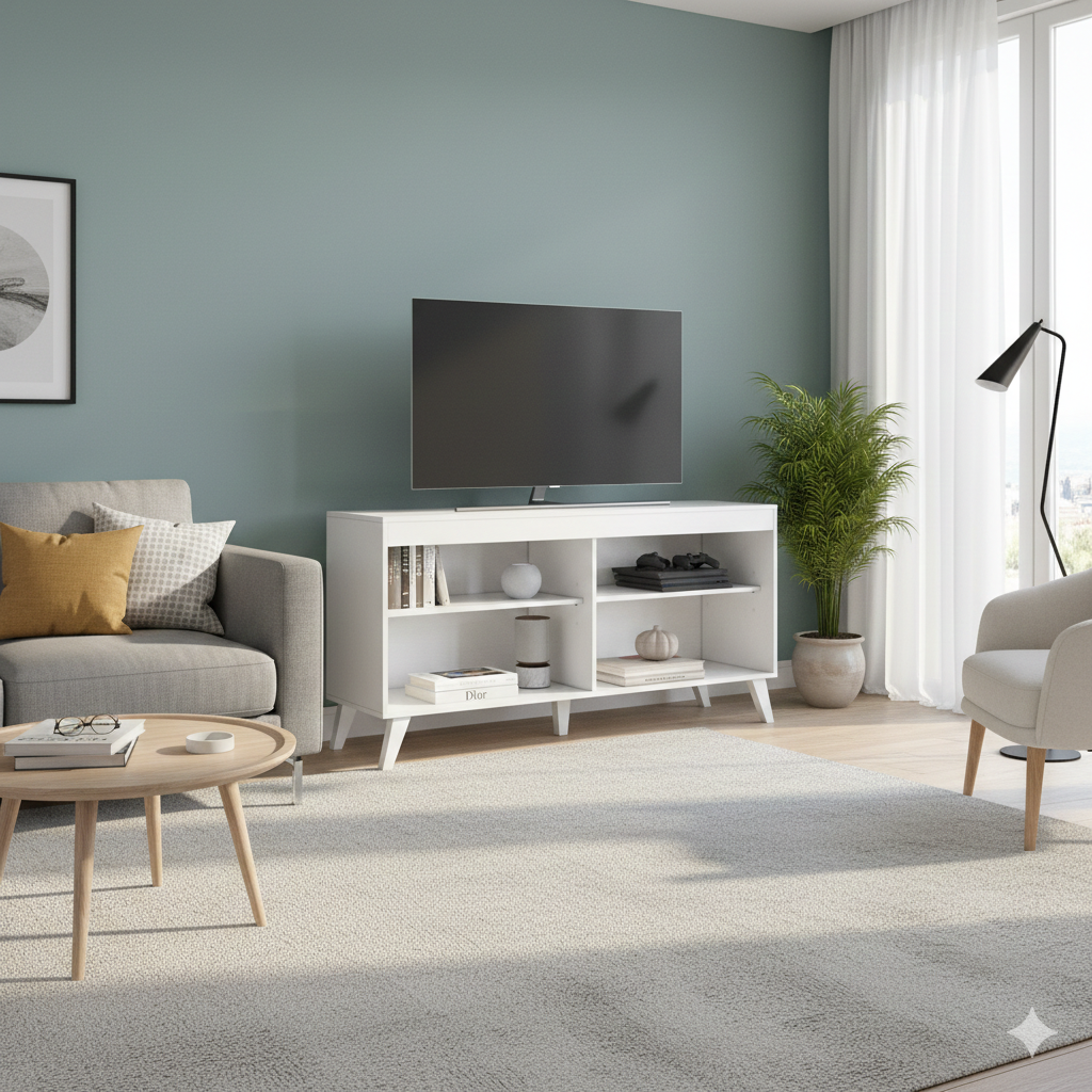 Mueble de Tv 55″ Madik con 4 nichos blanco 147x72x40cm