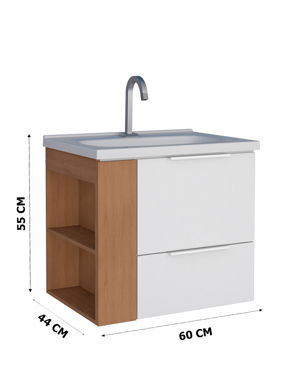 Mueble de baño Madik con lavabo y estante lateral izquierdo color blanco