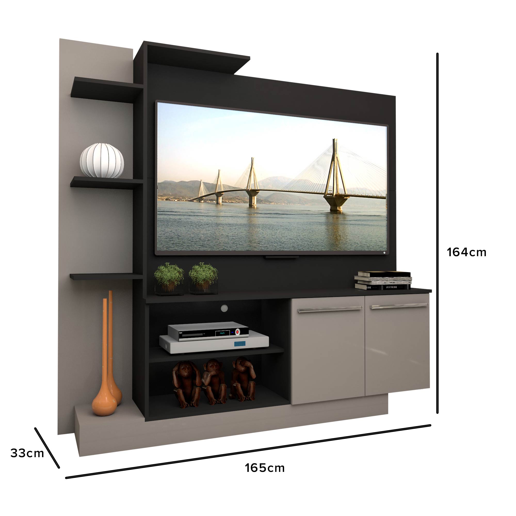 Mueble de Tv 55″ Madik con repisas y puertas color tabaco/blanco