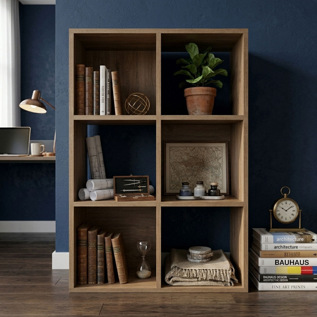Mueble Organizador de 6 cubos Multiusos Madik en color café nuez