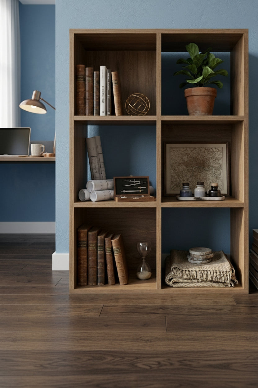 Mueble Organizador de 6 cubos Multiusos Madik en color café nuez