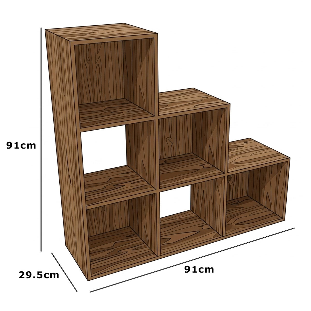 Mueble Organizador de 6 cubos Madik Escalera Multiusos Café Nuez