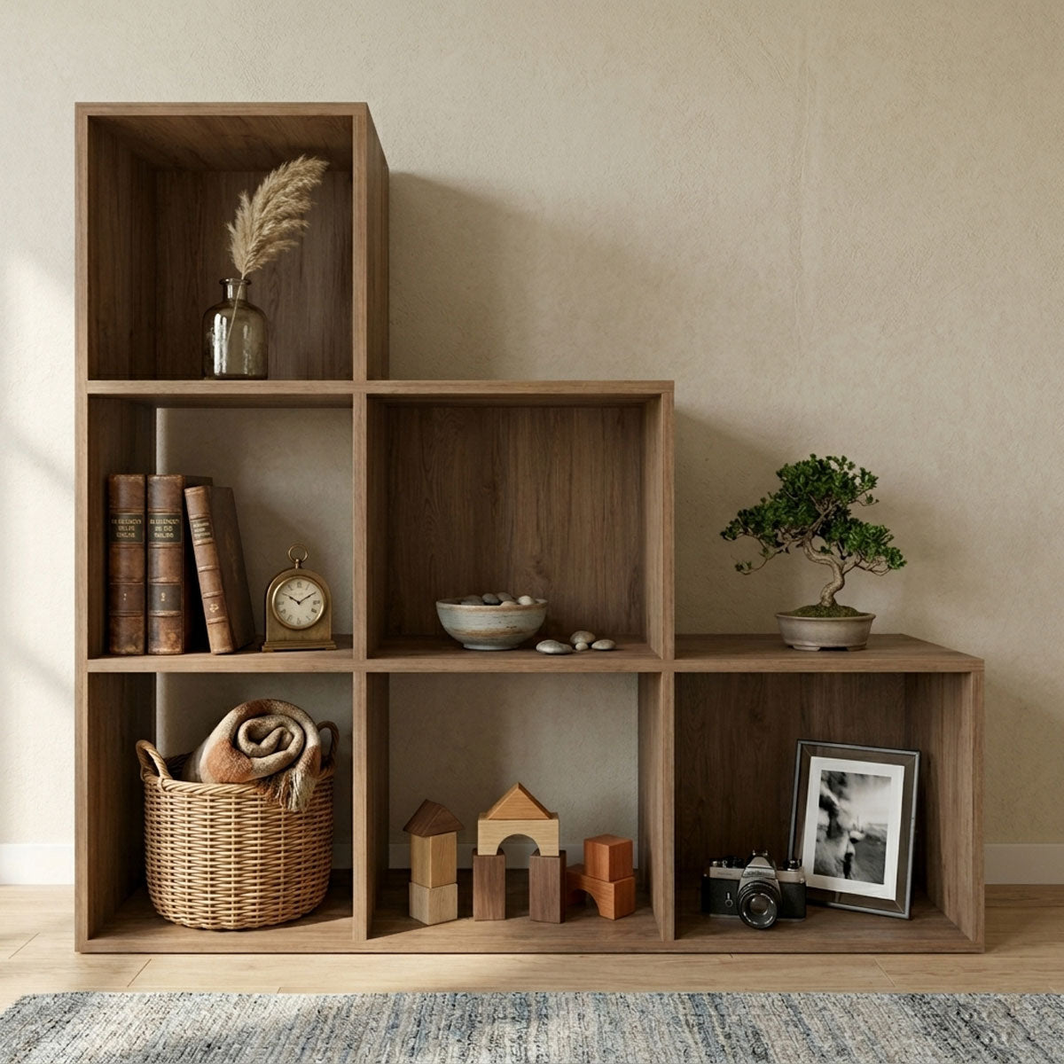 Mueble Organizador de 6 cubos Madik Escalera Multiusos Café Nuez