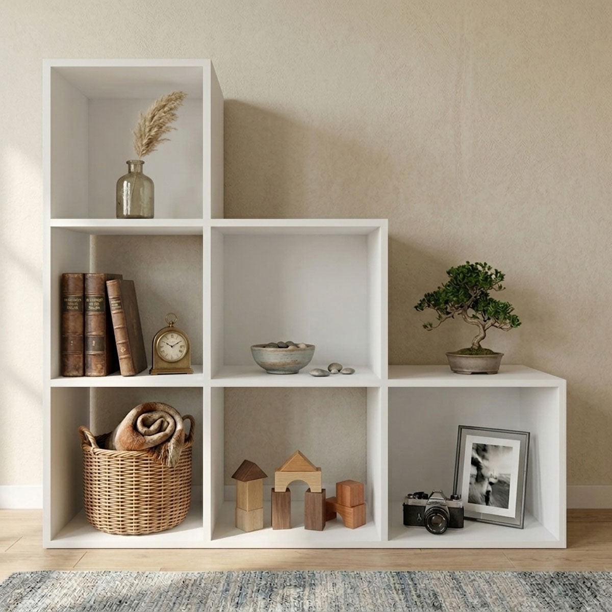 Mueble Organizador de 6 cubos Madik Escalera Multiusos Blanco