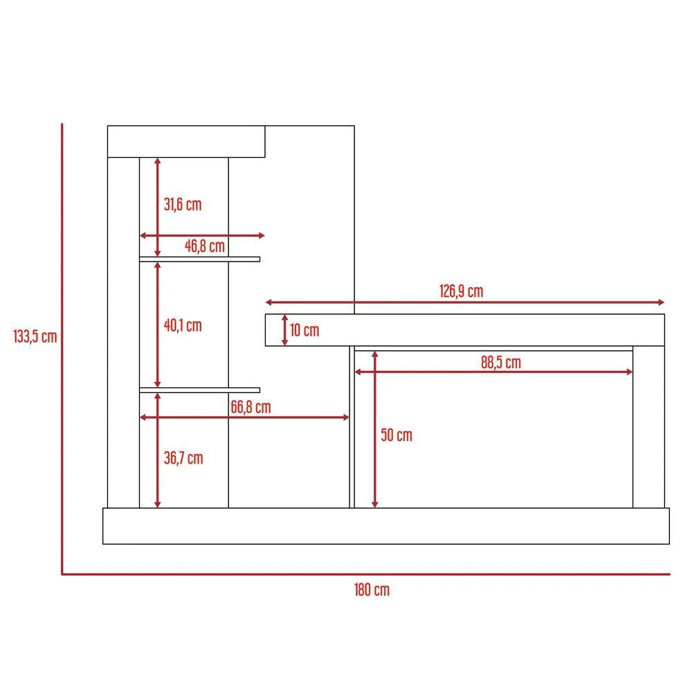 Rack para TV de 55″ con estantes Color Miel y Blanco 180x133.5x41.5 cms