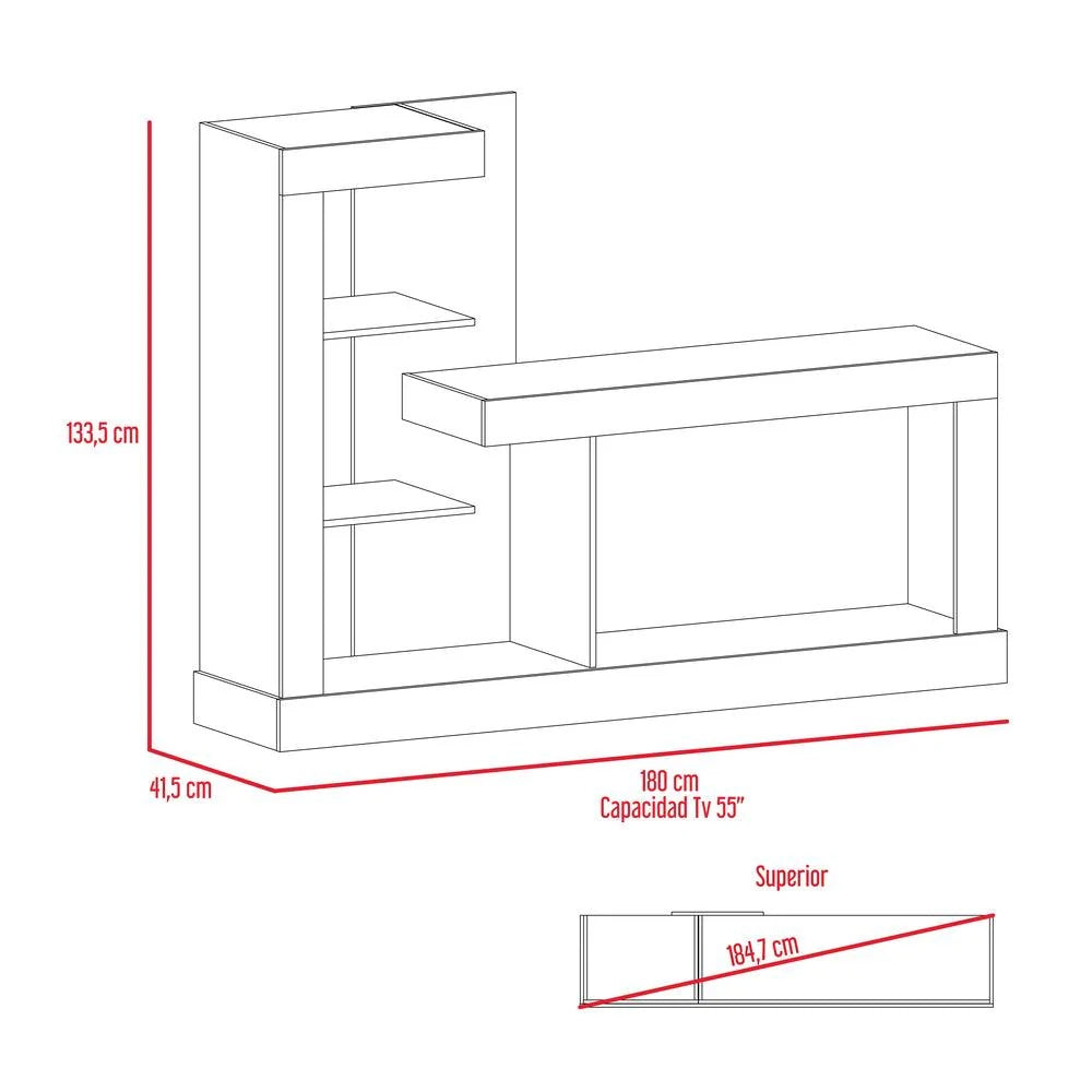Rack para TV de 55″ con estantes Color Miel y Blanco 180x133.5x41.5 cms